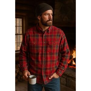 Duluth Trading Co Shirt Mens XL Red Plaid Relaxed Cabin Free Swingin Y2K Flannel